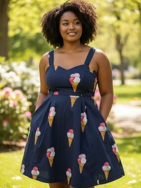 ModCloth x Emily & Fin Darling on the Double A-Line Dress 1X Ice Cream Print